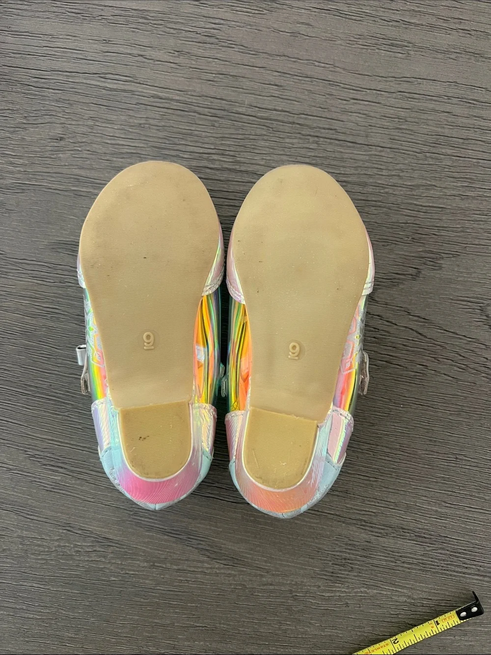 Disney Frozen Iridescent Holographic Mary Jane Shoes with Bow and small heel.